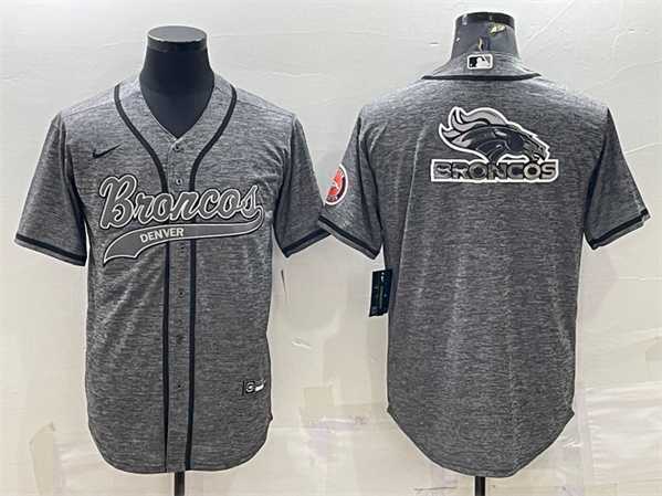 Men%27s Denver Broncos Gray Team Big Logo With Patch Cool Base Stitched Baseball Jersey->green bay packers->NFL Jersey